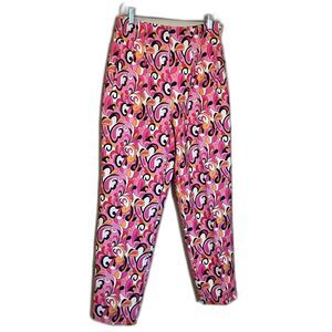 NWT Zara Pink Black Orange Paisley Pants Hi Rise Tapered Large MOD Funky Bright